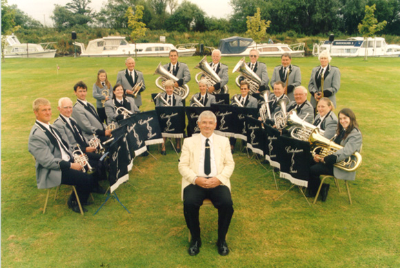 Cottenham Brass Band  photographed on 15 July  2000 when they played for Cambridge Motor Boat Club at Clayhithe Cambridgeshire.